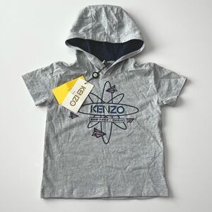 Kenzo Kids Doyle Hooded Paper Plane Logo Tshirt in Marl Grey Size 3A